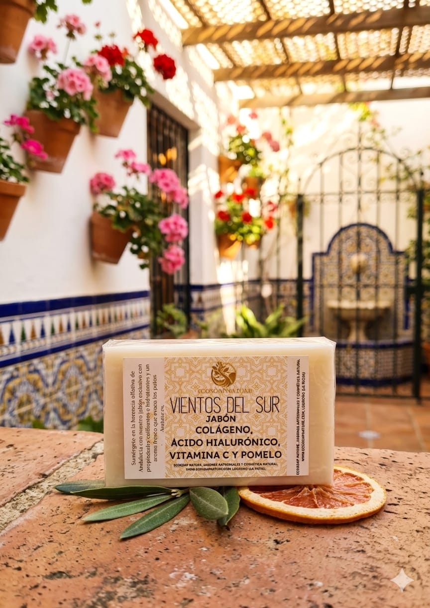 Jabón Sólido "Vientos del Sur": Colágeno, Ácido Hialurónico, Vitamina C y Pomelo